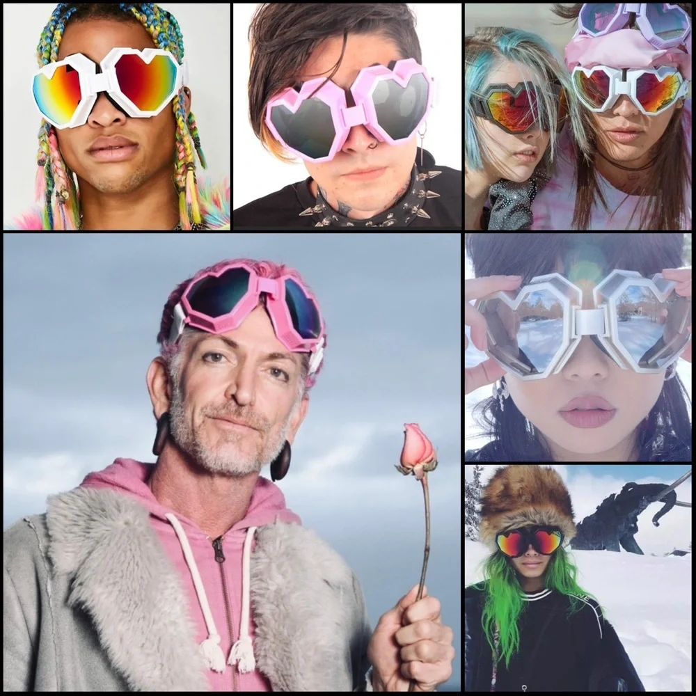 Unisex Heart Shaped Rhinestone Festival Rave Fashion Goggles Glasses